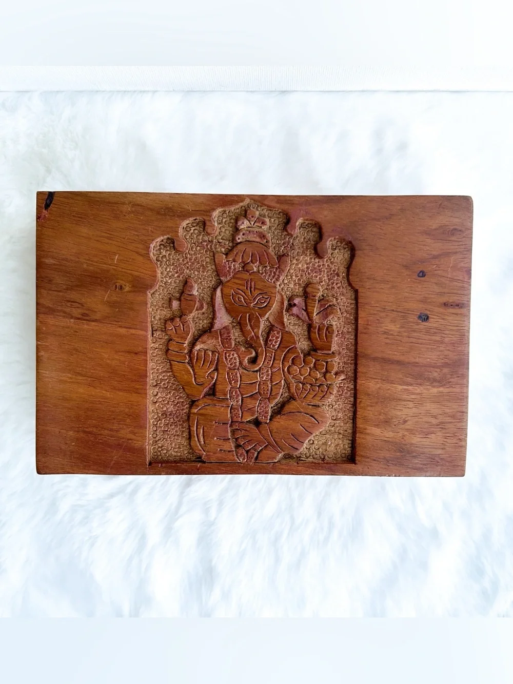 4x6 Hand Carved Ganesha Wooden Trinket Box | Spiritual Jewelry & Crystal Storage